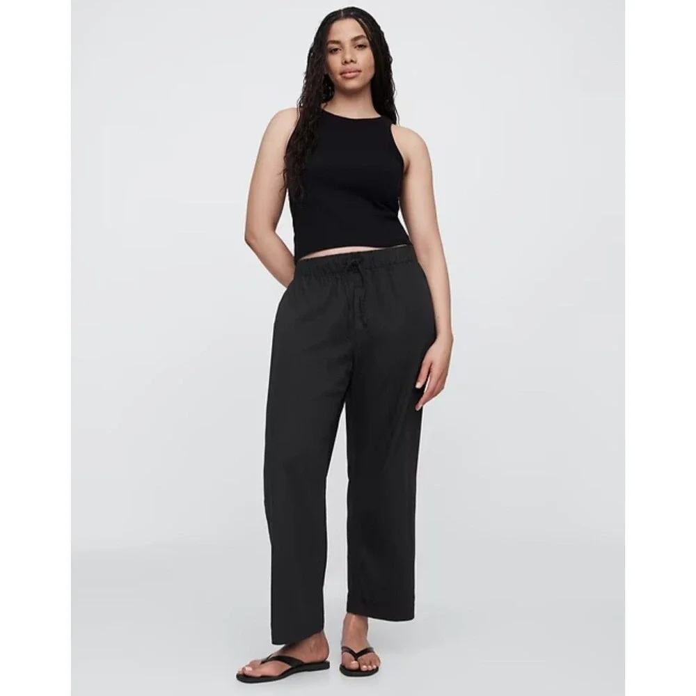 New Gap Pants Size XL Mid Rise Easy Twill Pull On Elastic Drawstring Waist Black